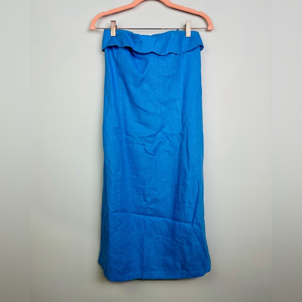 Abercrombie & Fitch Linen Blue Strapless Dress With side slit Size Medium